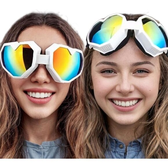 ?4Women White Heart Shaped Sunglasses Fashion Ski Goggles Oversize Love Glasses main image 6